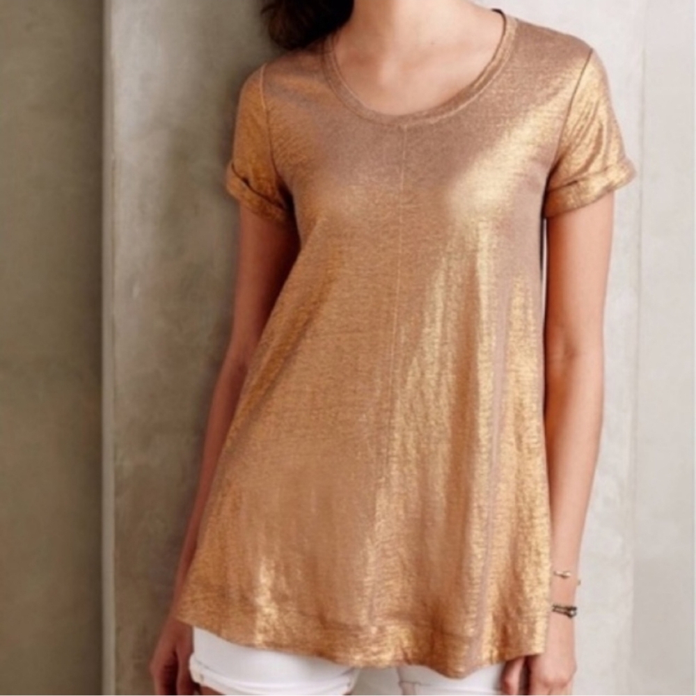 🥝 Bordeaux For Anthropopogie Gold Metallic Tunic Top